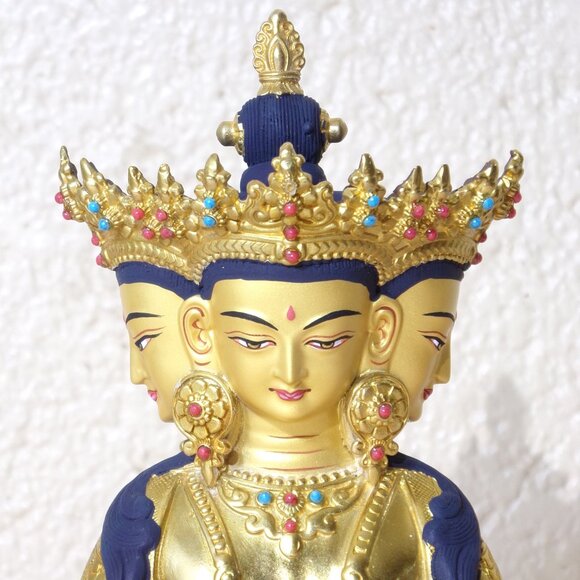 VAIROCANA BUDDHA EXQUISITE 8.5 INCH STATUE-Tibetan-4 Faces-Handmade Copper Metal - Picture 4 of 16